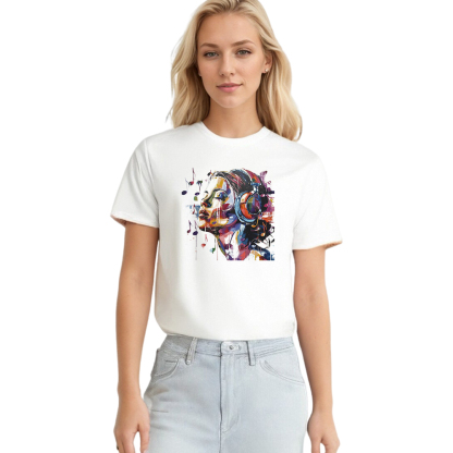 T-shirt Homme Imprimé Blanc Costume Sur la Musique