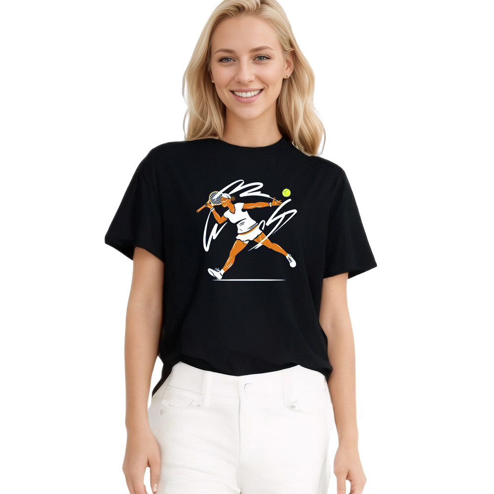 T-shirt Imprimé Noir Jouer au Tennis Costume Sur la Sport