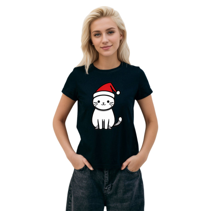 T-shirt Chaton avec un Bonnet de Noël pour Noël Ver.2