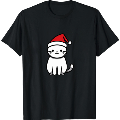 T-shirt Chaton avec un Bonnet de Noël pour Noël Ver.2