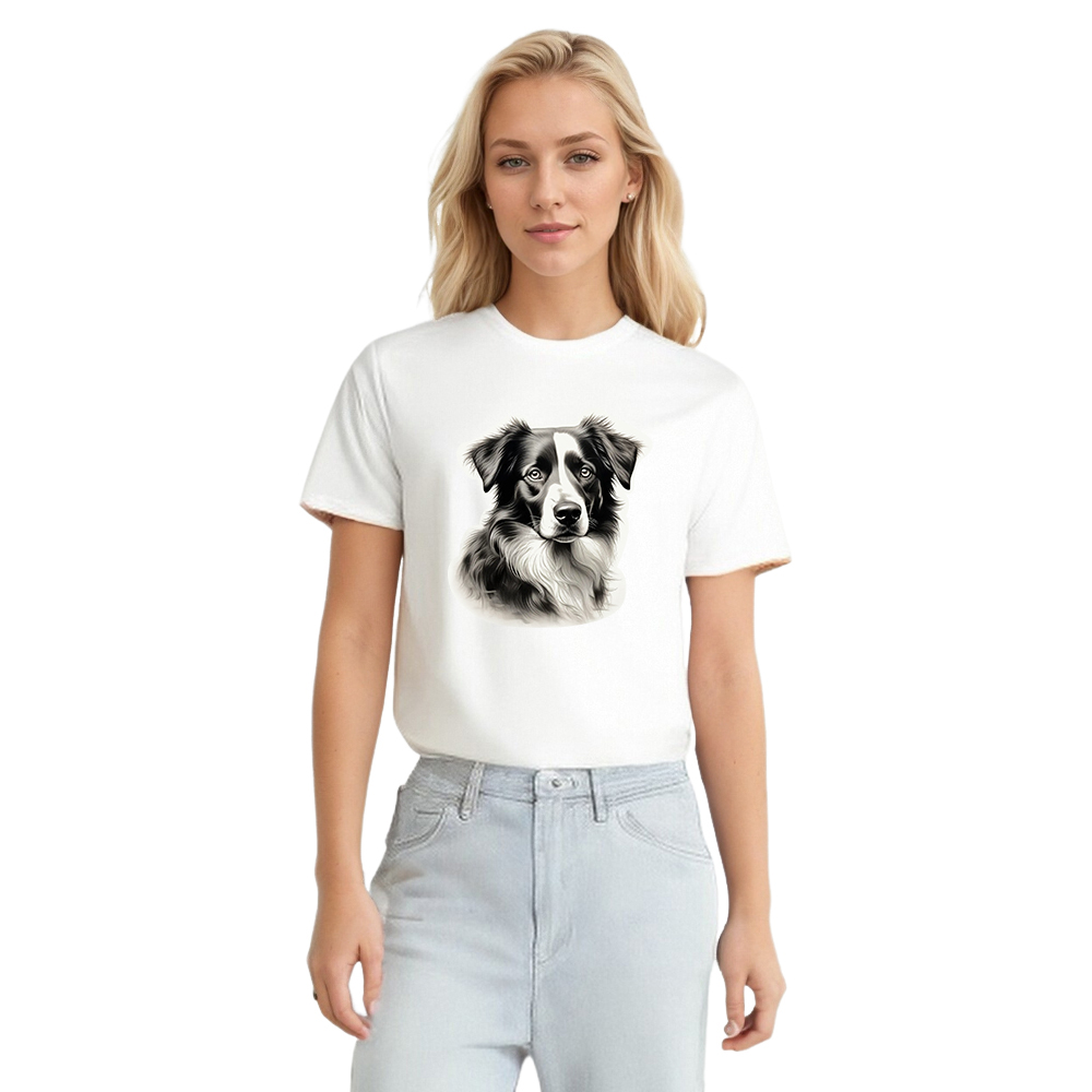 T-shirt Blanc et Noir Border Collie