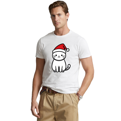 T-shirt Chaton avec un Bonnet de Noël pour Noël Ver.2