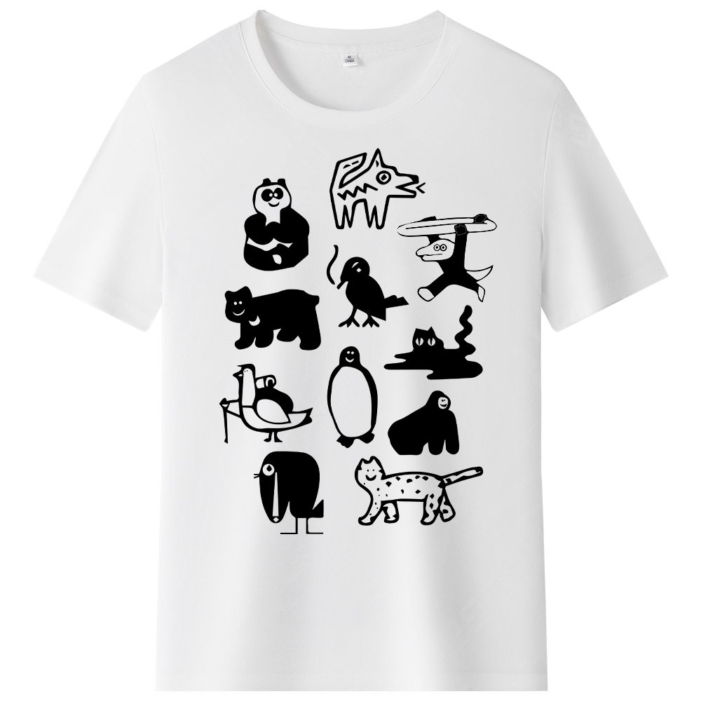 T-shirt Plan d'Ensemble d'Animaux en Noir et Blanc