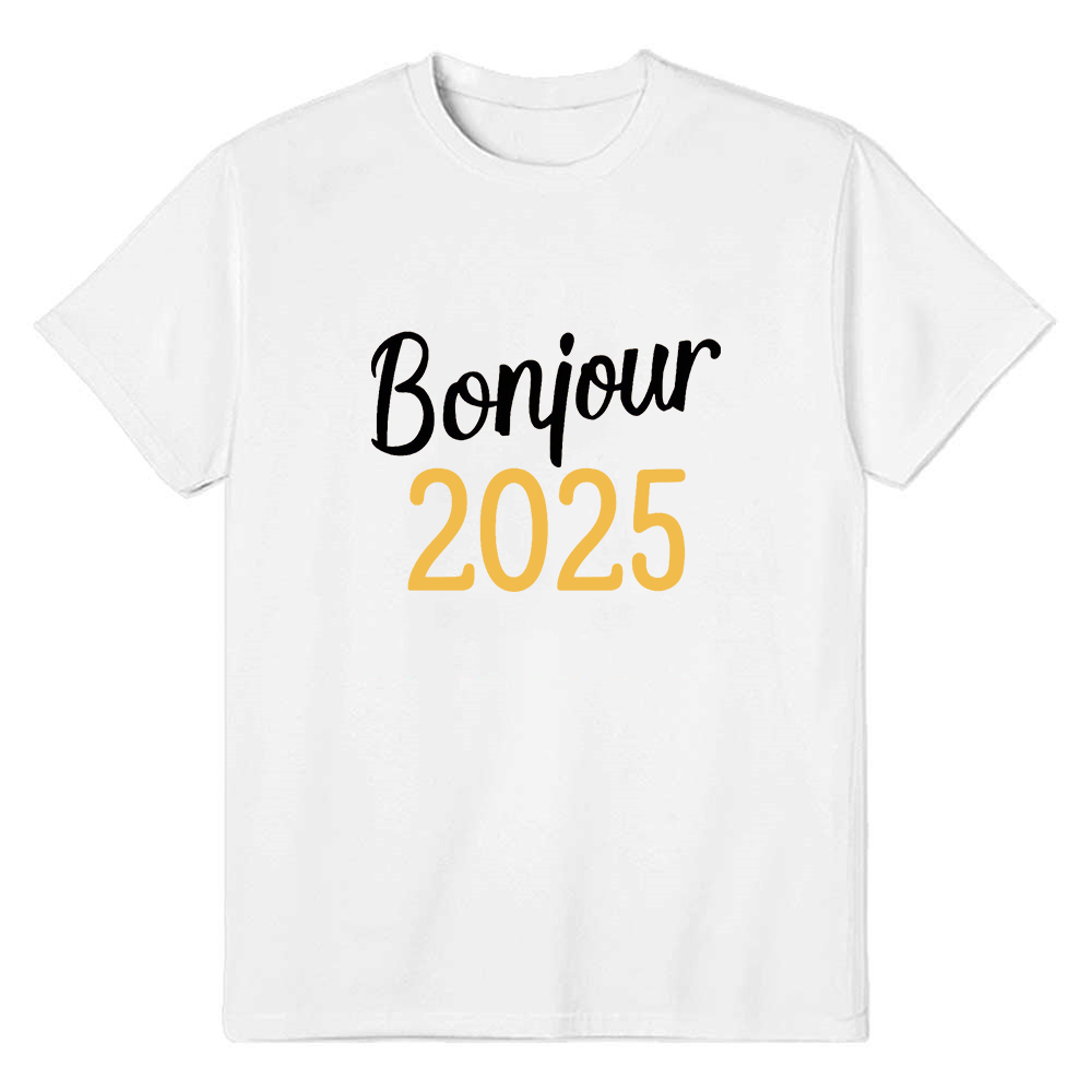 T-shirt 'Bonjour 2025‘ Noir et Blanc du Nouvelle Année