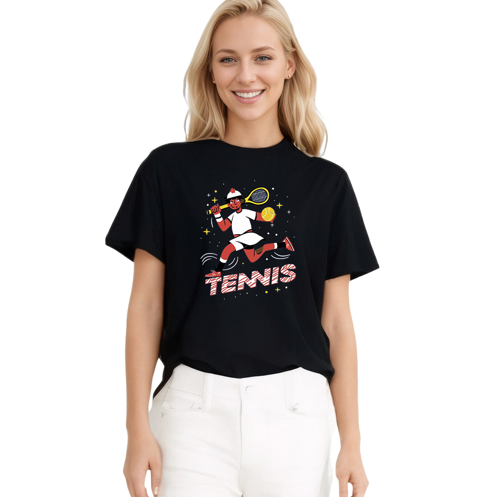 T-shirt Imprimé Noir Jouer au Tennis Costume Sur la Sport Ver.2