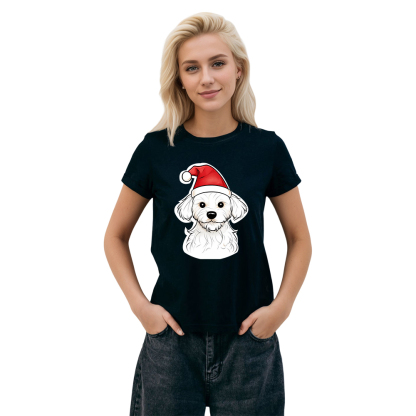 T-shirt Chien avec un Bonnet de Noël pour Noël 
