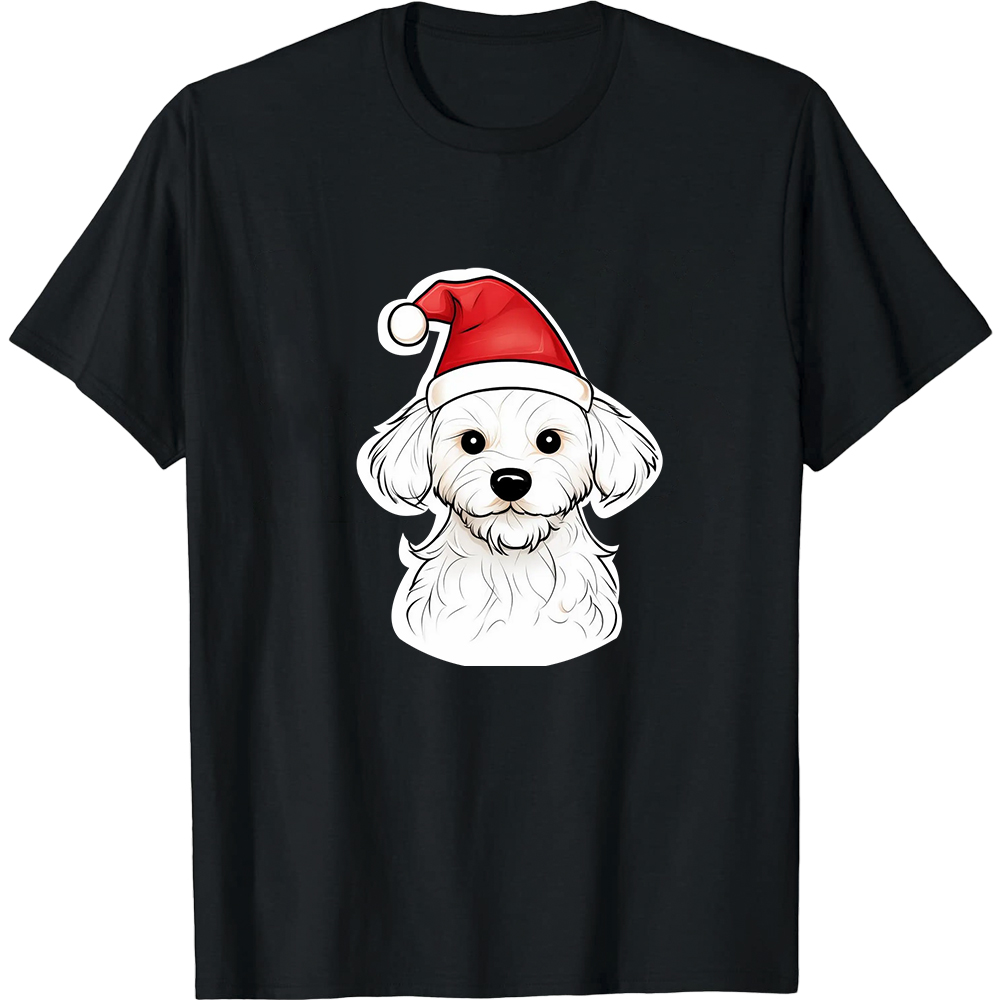T-shirt Chien avec un Bonnet de Noël pour Noël 