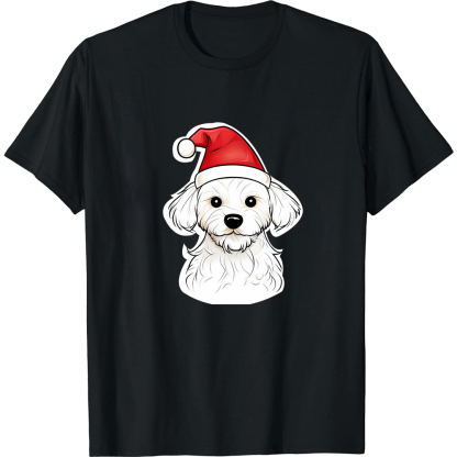 T-shirt Chien avec un Bonnet de Noël pour Noël 