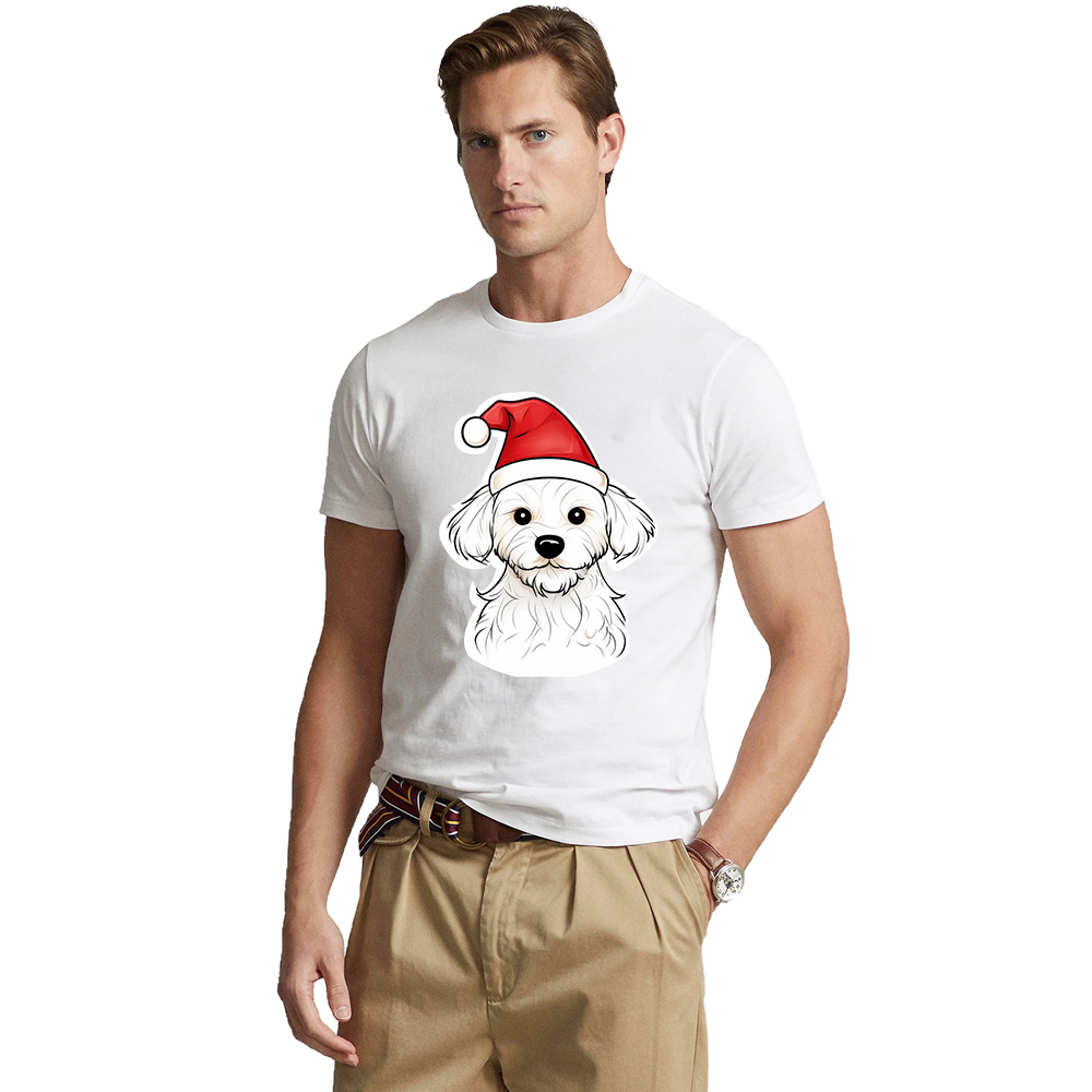 T-shirt Chien avec un Bonnet de Noël pour Noël 
