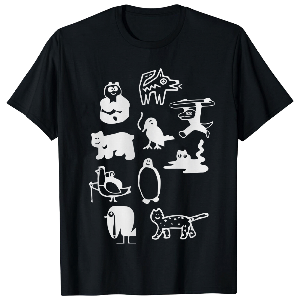 T-shirt Plan d'Ensemble d'Animaux en Noir et Blanc