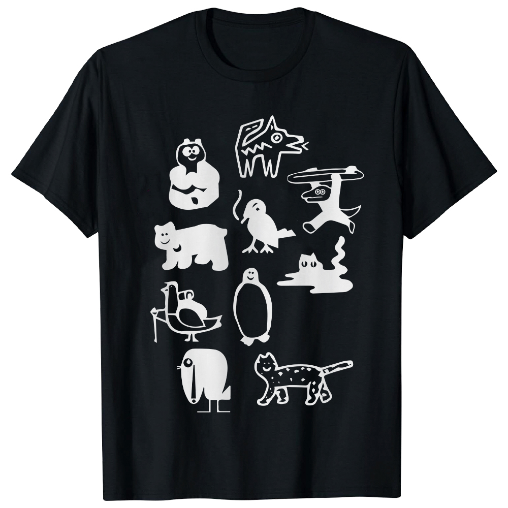 T-shirt Plan d'Ensemble d'Animaux en Noir et Blanc