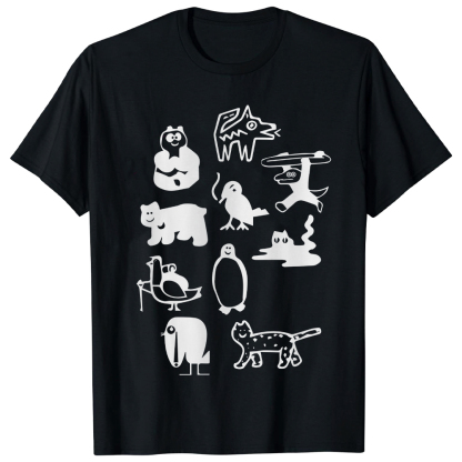 T-shirt Plan d'Ensemble d'Animaux en Noir et Blanc
