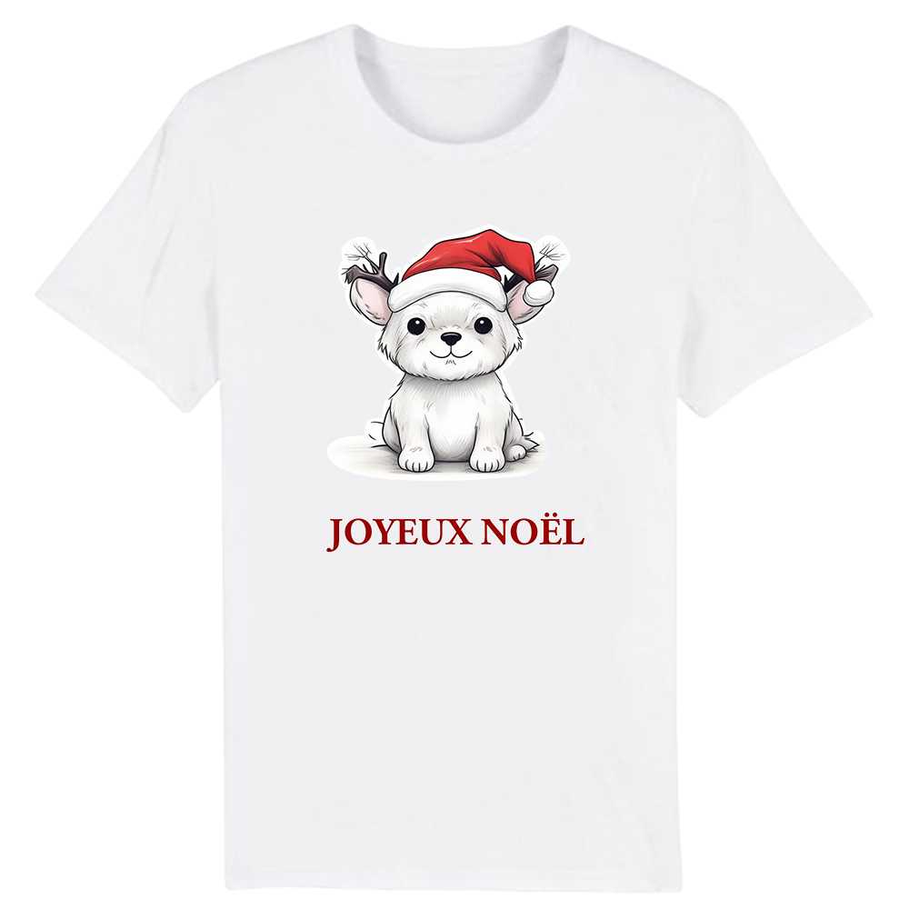 T-shirt Chiot avec un Bonnet de Noël pour Noël 