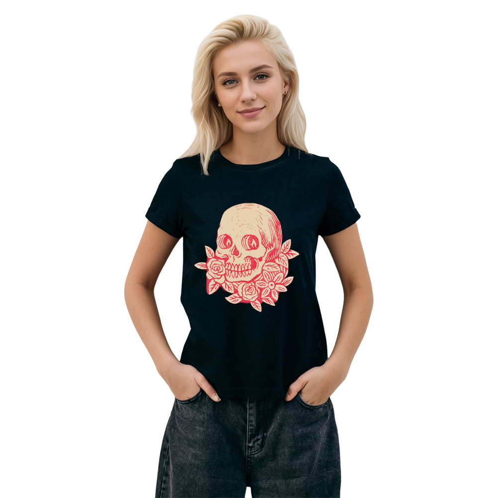 T-shirt Tête de Mort Rose Dessin Original
