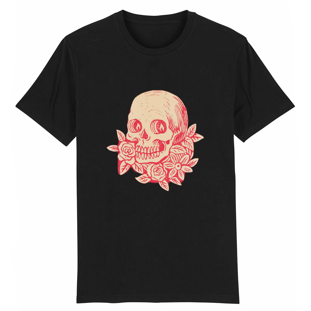 T-shirt Tête de Mort Rose Dessin Original