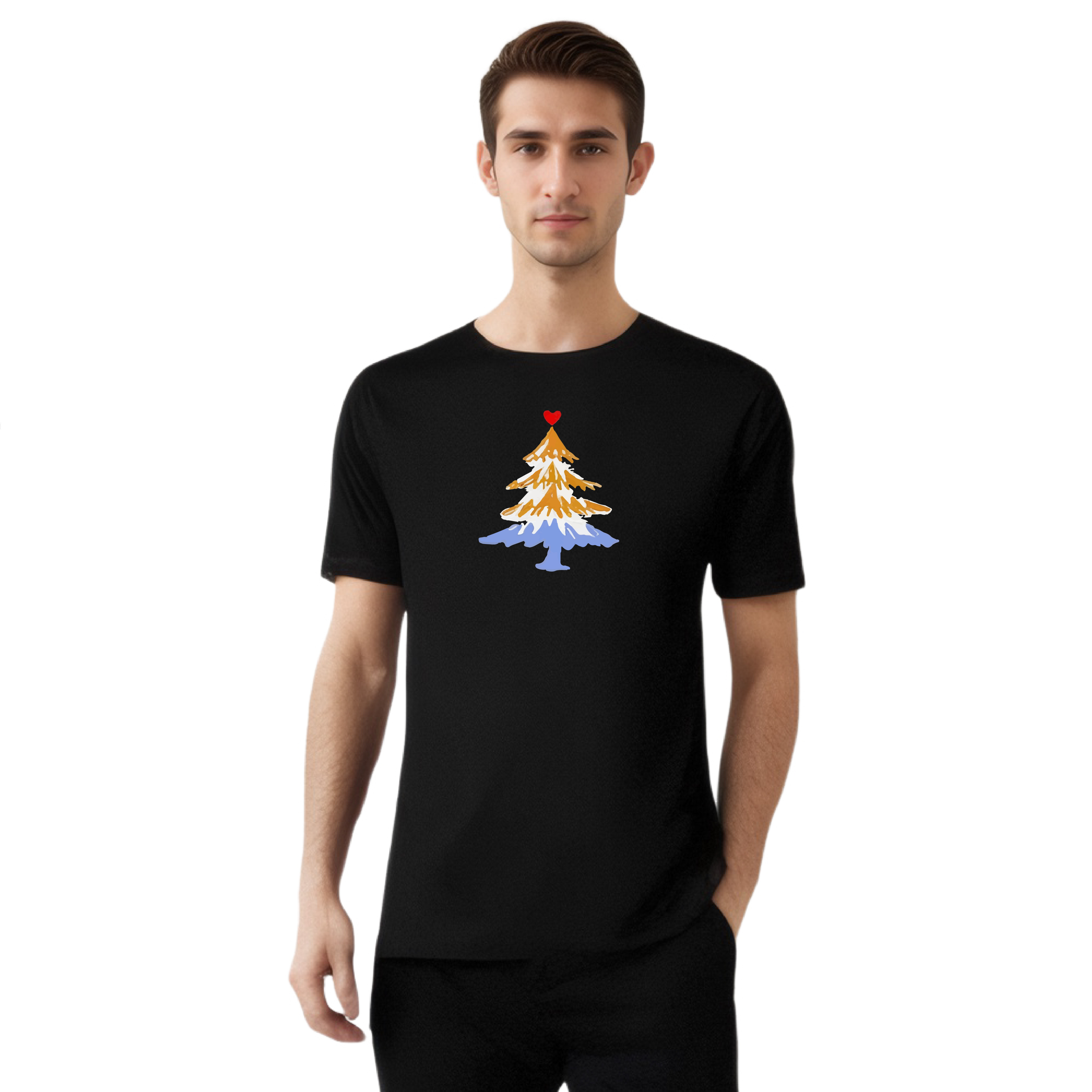 T-shirt Sapin de Noël Jaune et Bleu Pour Noël