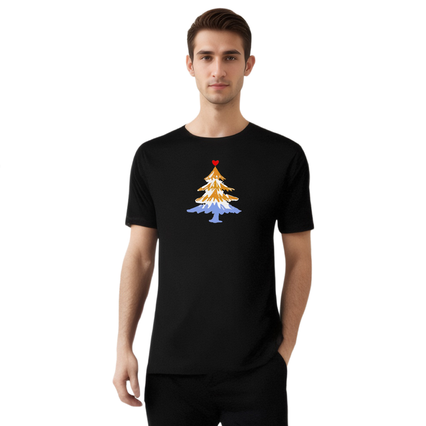 T-shirt Sapin de Noël Jaune et Bleu Pour Noël