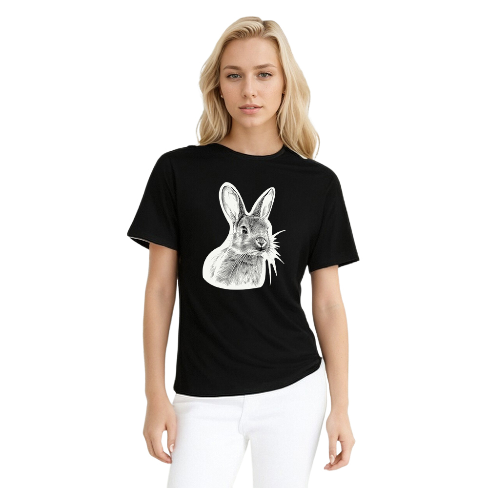 T-shirt Blanc et Noir Lapin Mignon