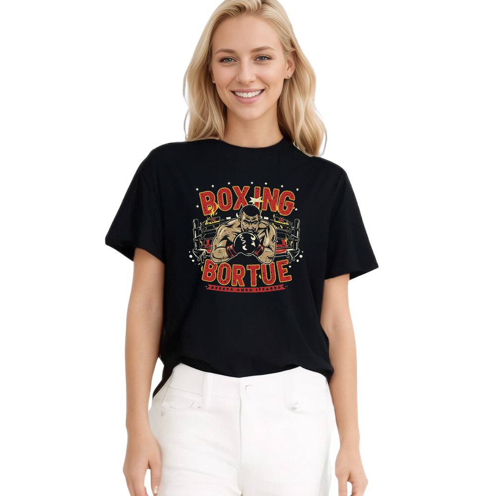 T-shirt Imprimé Noir Jouer la Boxe Costume Sur la Sport