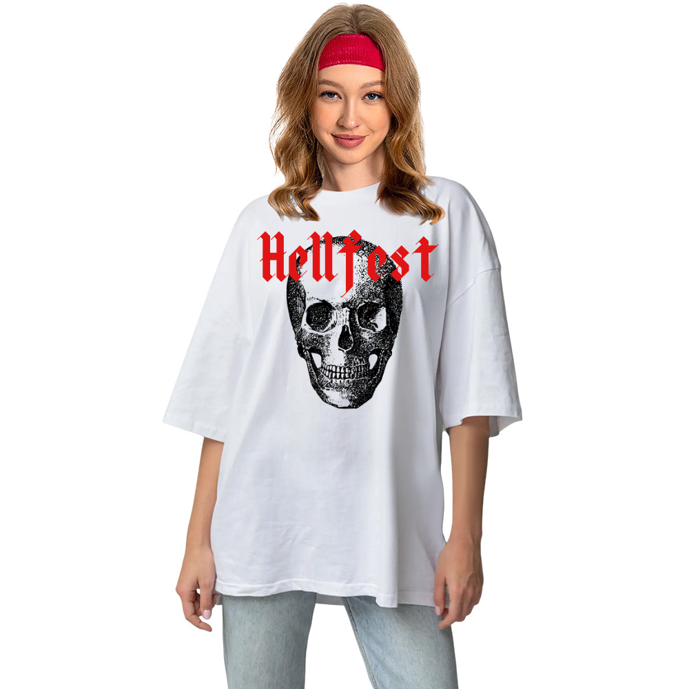 T-shirt Blanc Texte 'Hellfest' Costume