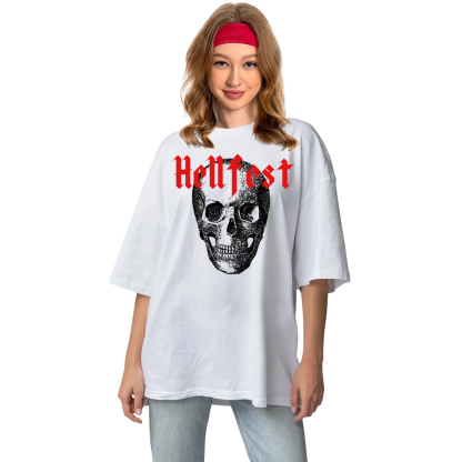 T-shirt Blanc Texte 'Hellfest' Costume