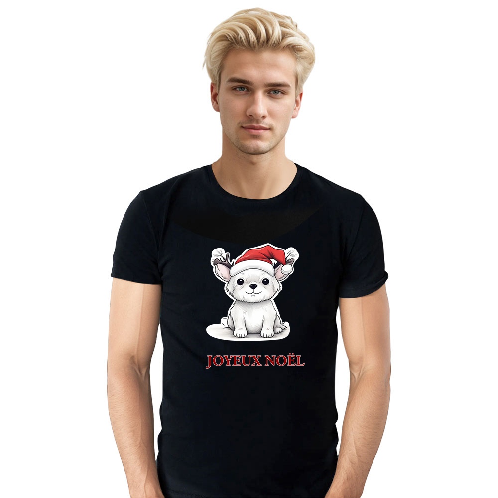 T-shirt Chiot avec un Bonnet de Noël pour Noël 