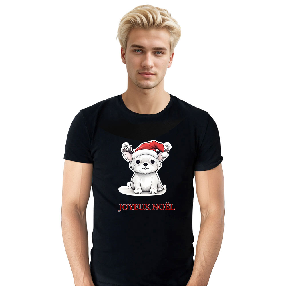 T-shirt Chiot avec un Bonnet de Noël pour Noël 