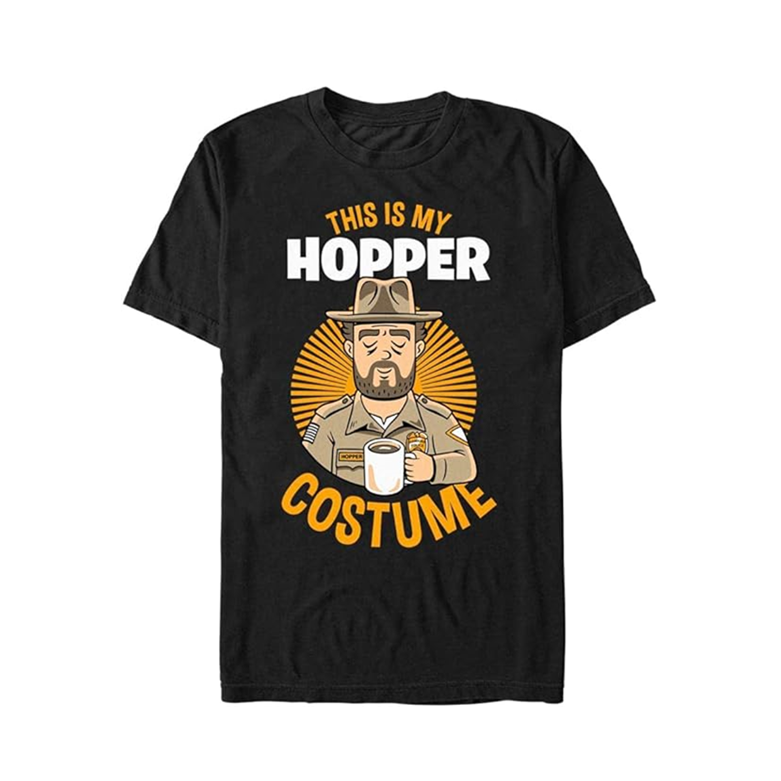 T-Shirt À Manches Adulte Noir Stranger Things Hopper Costume
