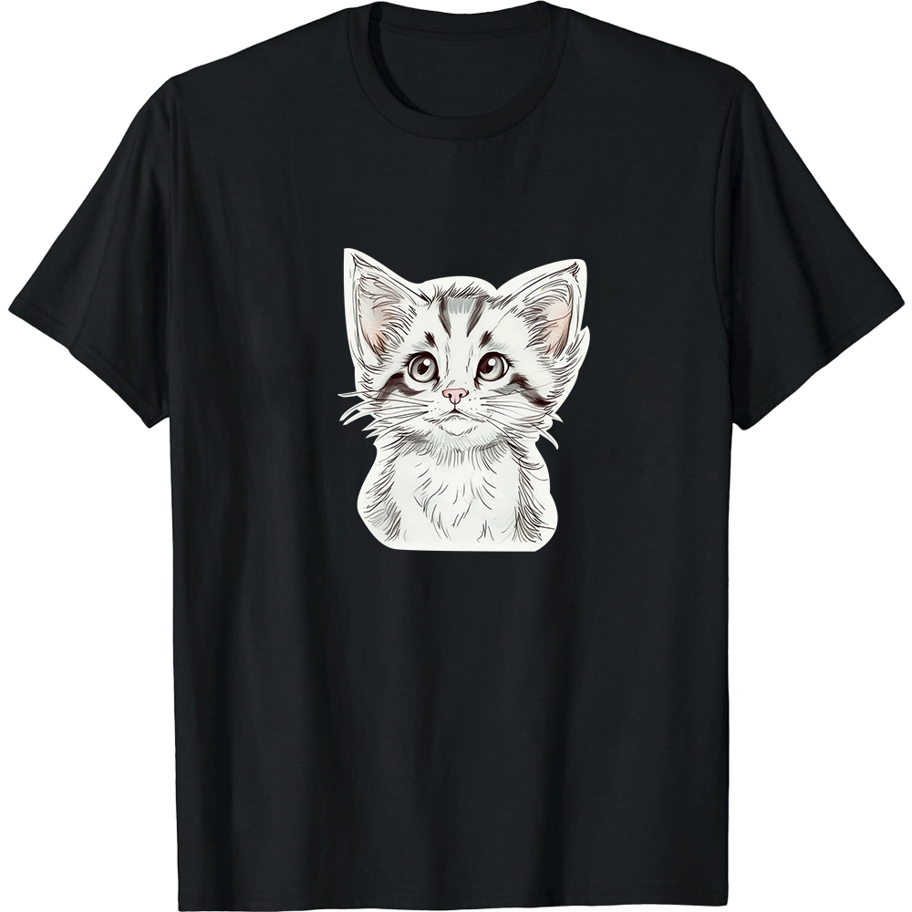 T-shirt Blanc et Noir Chaton Mignon 