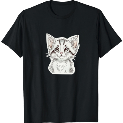 T-shirt Blanc et Noir Chaton Mignon 