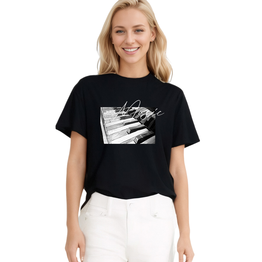 T-shirt Imprimé Noir Piano Costume Sur la Musique