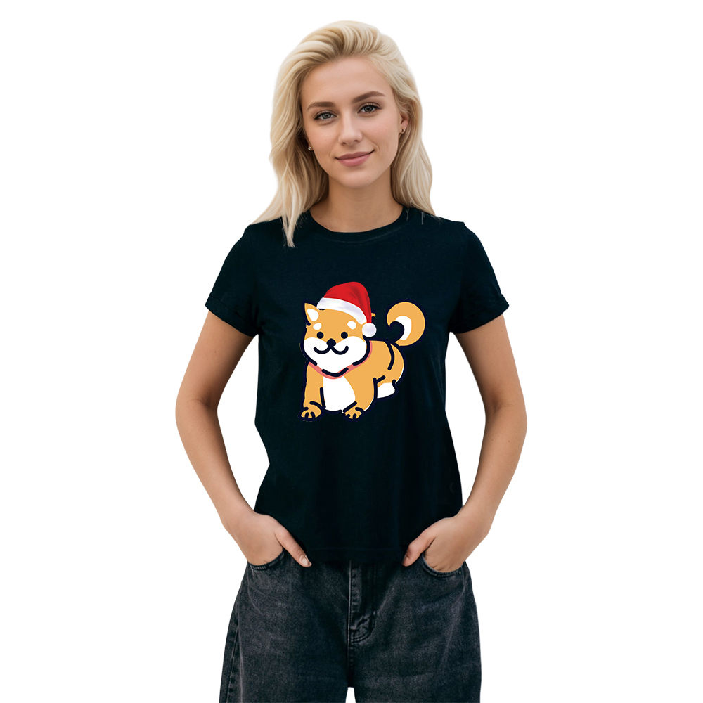 T-shirt Corgi avec un Bonnet de Noël pour Noël 