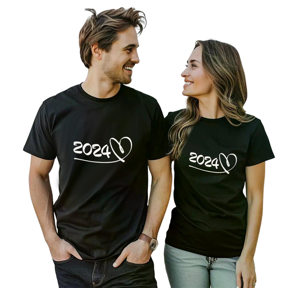 Couple T-shirt '2024‘ Noir et Blanc du Memorial Day Ver.6