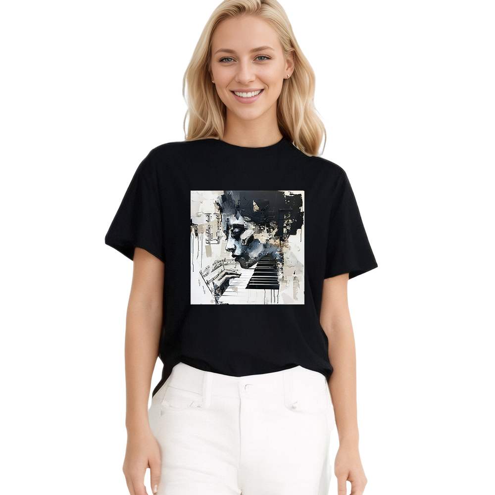 T-shirt Imprimé Noir Costume Sur la Musique Ver.3