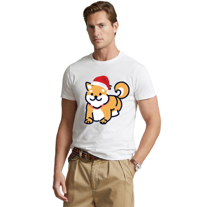 T-shirt Corgi avec un Bonnet de Noël pour Noël 