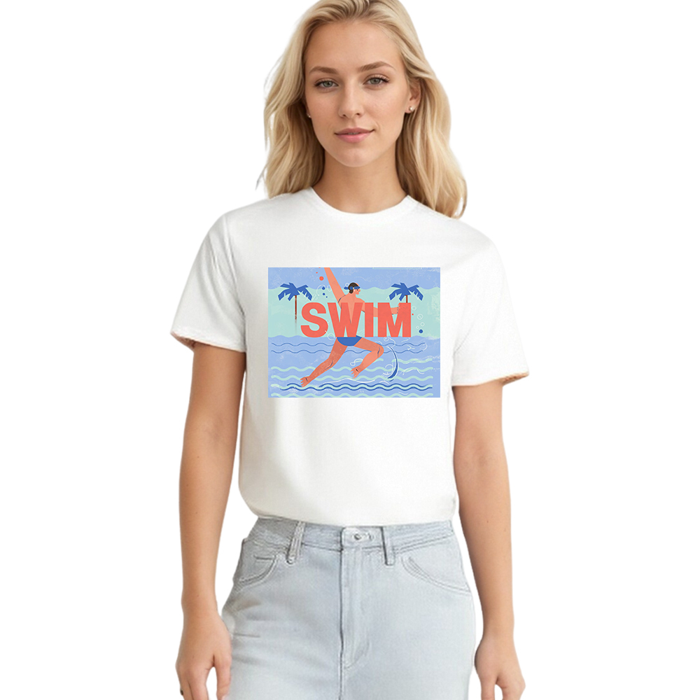 T-shirt Imprimé Blanc La Natation Costume