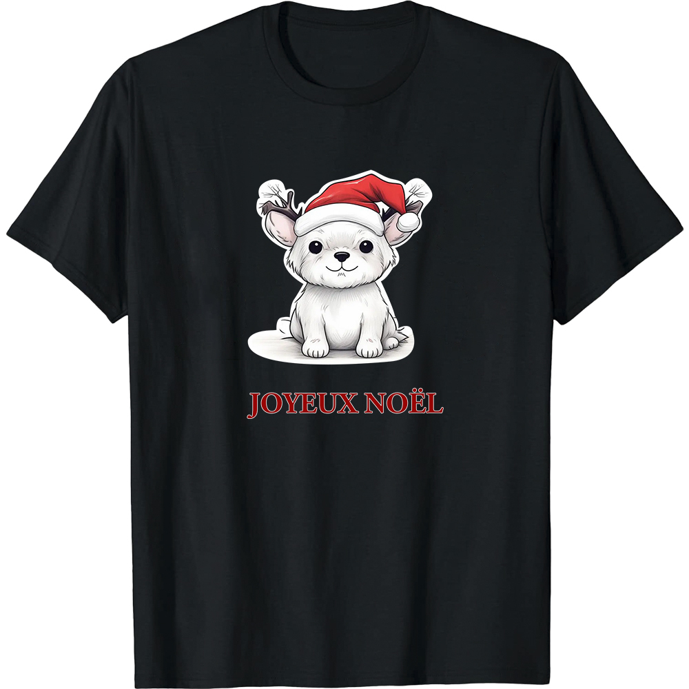 T-shirt Chiot avec un Bonnet de Noël pour Noël 