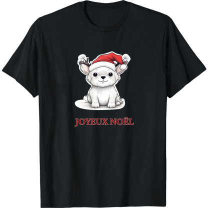 T-shirt Chiot avec un Bonnet de Noël pour Noël 