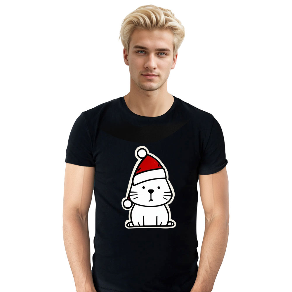 T-shirt Chaton avec un Bonnet de Noël pour Noël Ver.3