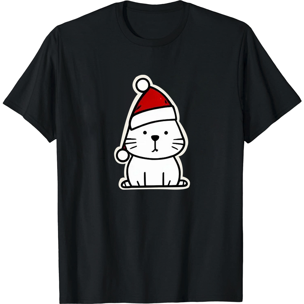 T-shirt Chaton avec un Bonnet de Noël pour Noël Ver.3