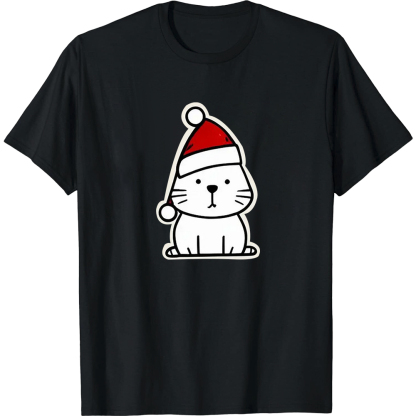 T-shirt Chaton avec un Bonnet de Noël pour Noël Ver.3