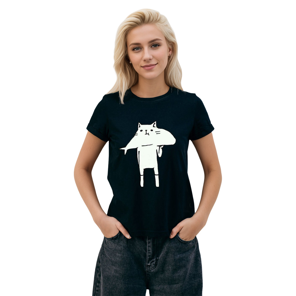 T-shirt Chaton Mangeur de Poisson