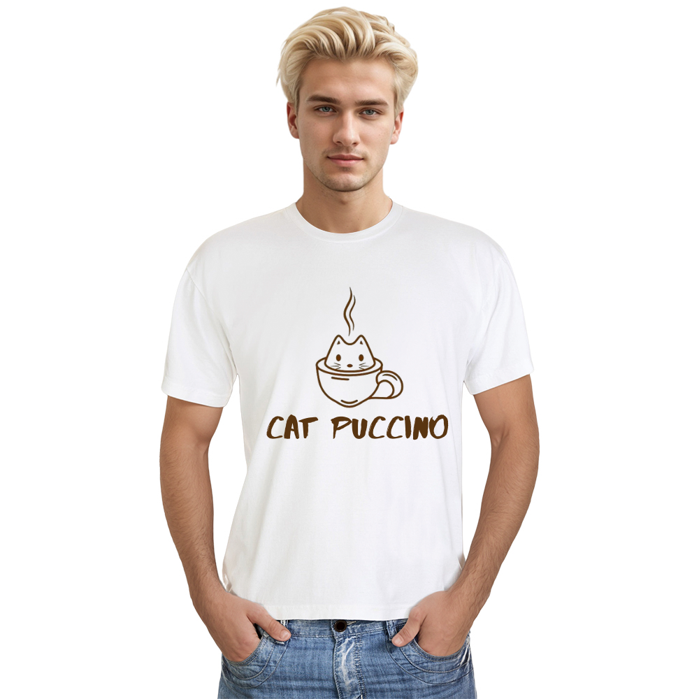 T-shirt Adulte Blanc Chat 'Cat Puccino' Costume Ver.2