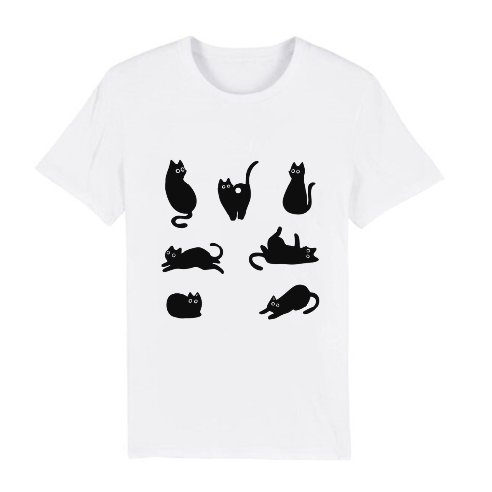 Adulte Mignon Chat Noir T-shirt Ver.2