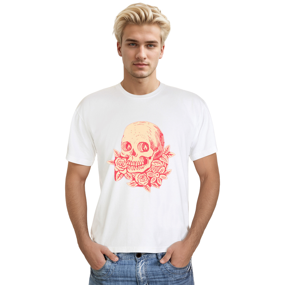 T-shirt Tête de Mort Rose Dessin Original