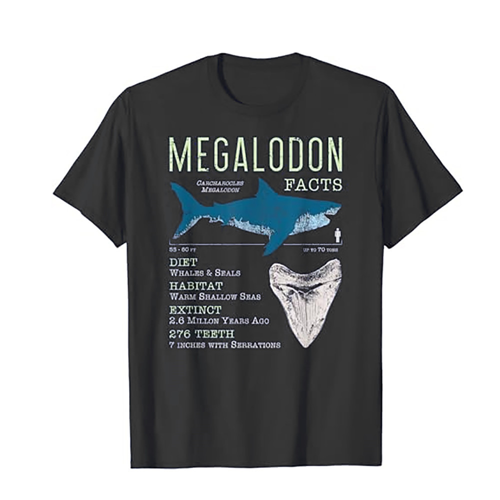 Adult Megalodon Funny Shark Lover Black Short Sleeve T-shirt Outfits Top Costume