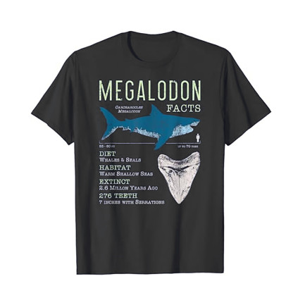 Adult Megalodon Funny Shark Lover Black Short Sleeve T-shirt Outfits Top Costume