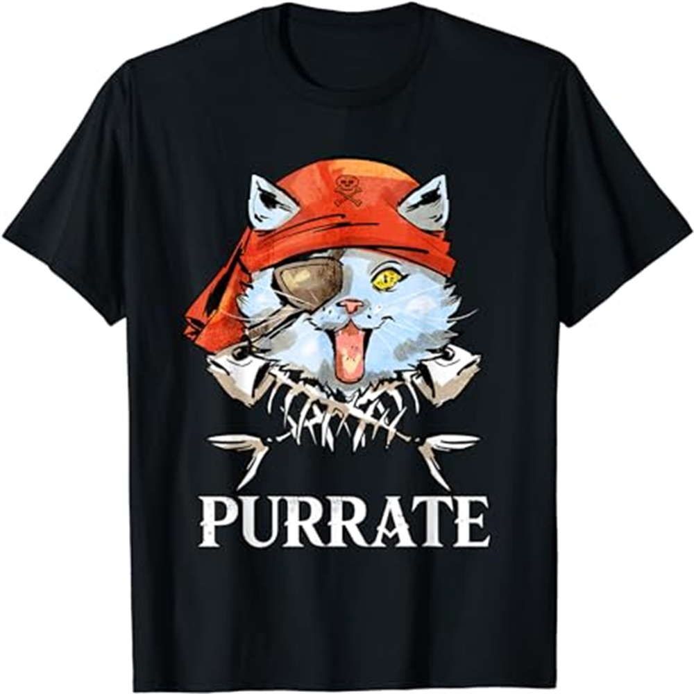 Adult Woman Cute Pirate Cat Funny Pirate Black T-shirt Costume