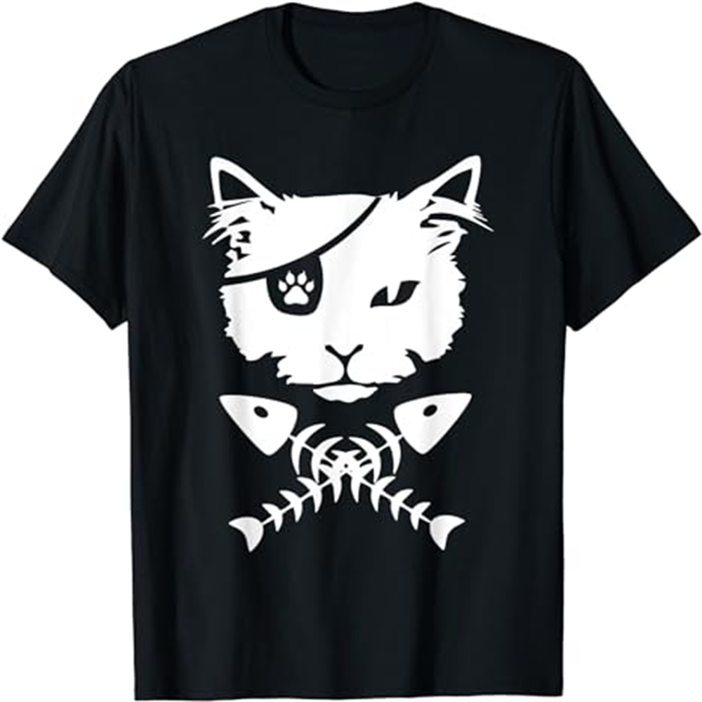 Adult Woman Pirate Cat Fish Black T-shirt Costume
