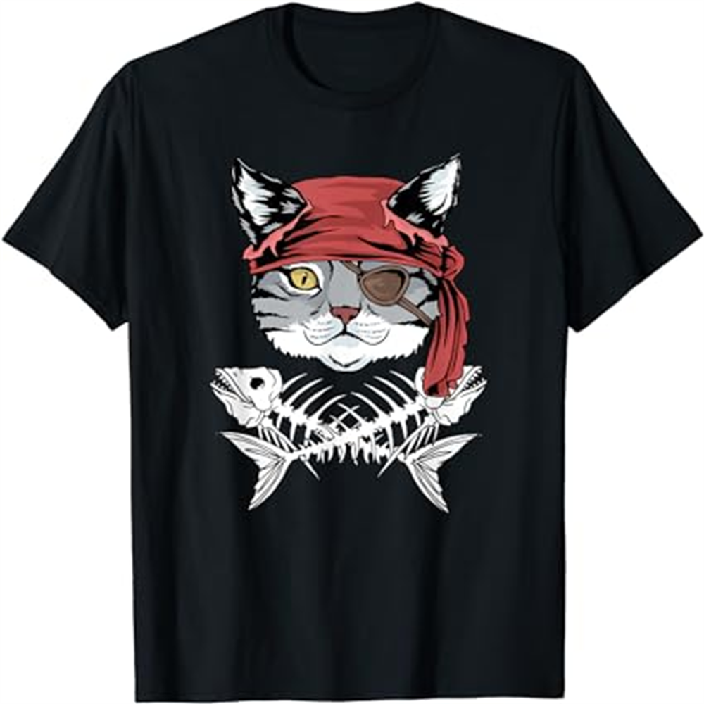 Adult Woman Funny Cat Pirate Black T-shirt Costume